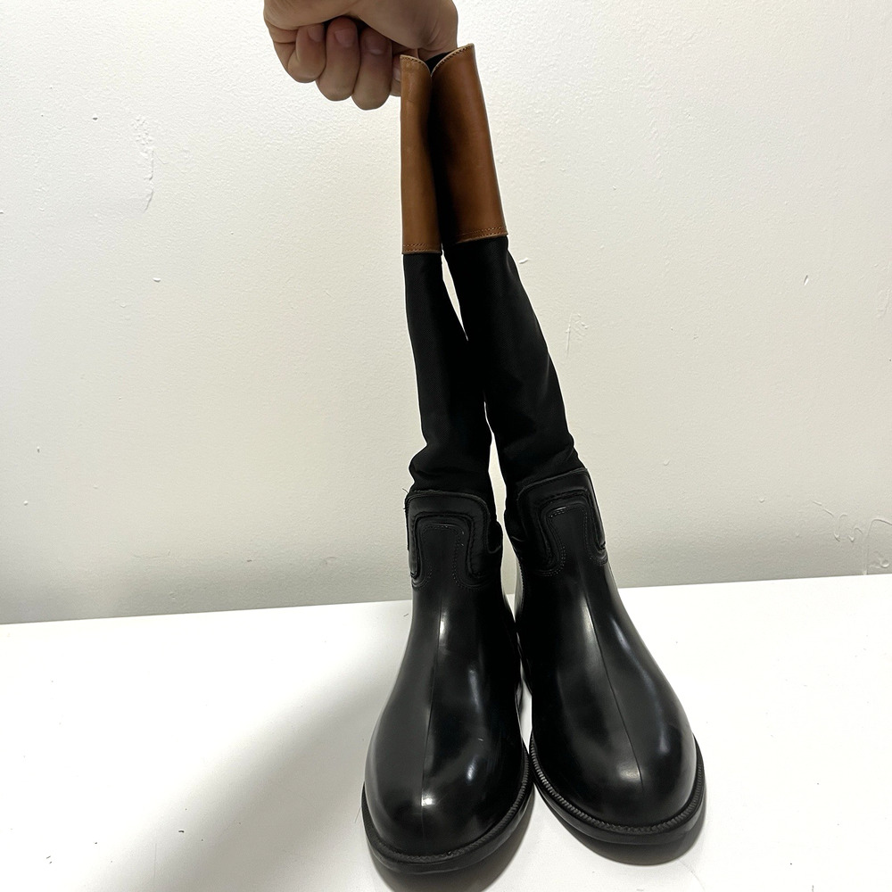 Polo Ralph Lauren Womens Black Rubber. Tan Leather Equestrian Riding Boots US 6B - Picture 3 of 12